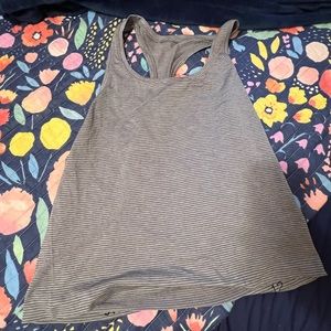 LULULEMON black and grey striped Swiftly Tank race length
